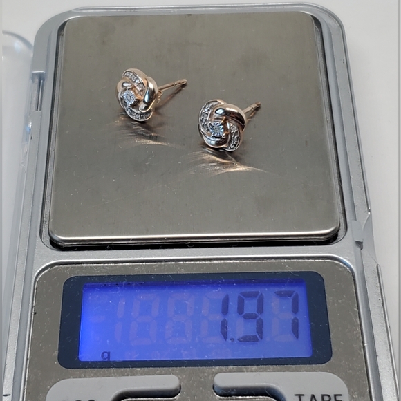 Rose Gold Sterling Silver Diamond Knot Stud Earrings - Picture 7 of 7